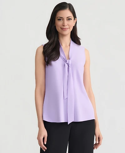 Kasper Women's Solid Sleeveless Tie-Neck Blouse, Regular & Petite