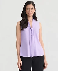 Kasper Women's Solid Sleeveless Tie-Neck Blouse, Regular & Petite