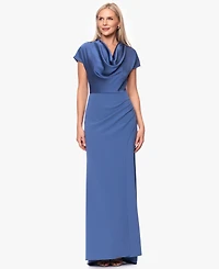 Betsy & Adam Petite Cowl Neck Long Ball Gown