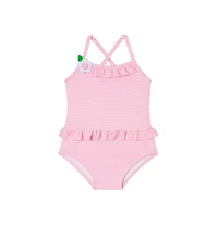 Florence Eiseman Little Girls Stripe Seersucker Swimsuit with Flower