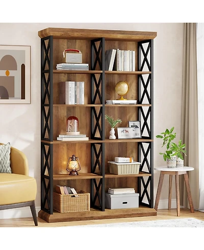 Tribesigns 75 Inch Tall Bookcase, Double Wide Bookshelves and Bookcase, 6-Tier Industrial Book Shelf 6 Shelf Display Storage Shelves