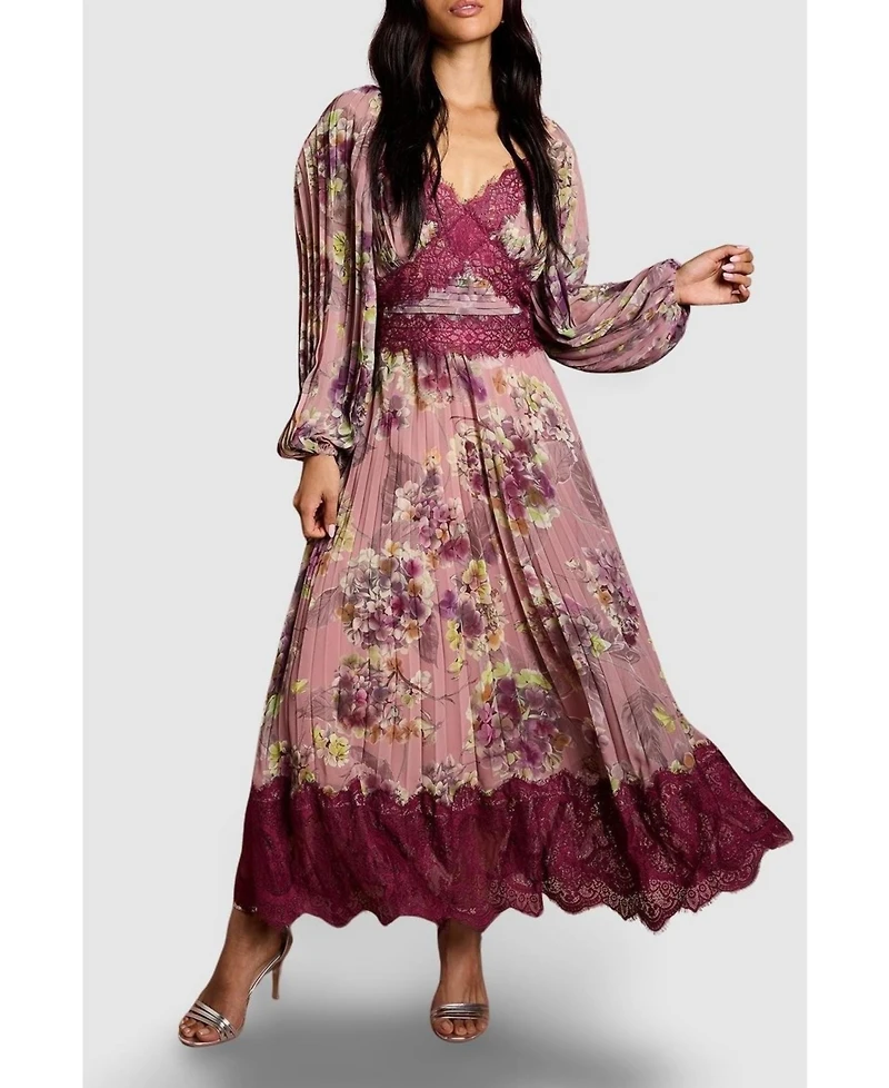 Coast Women's Pleated Lace Trim Midaxi Dress