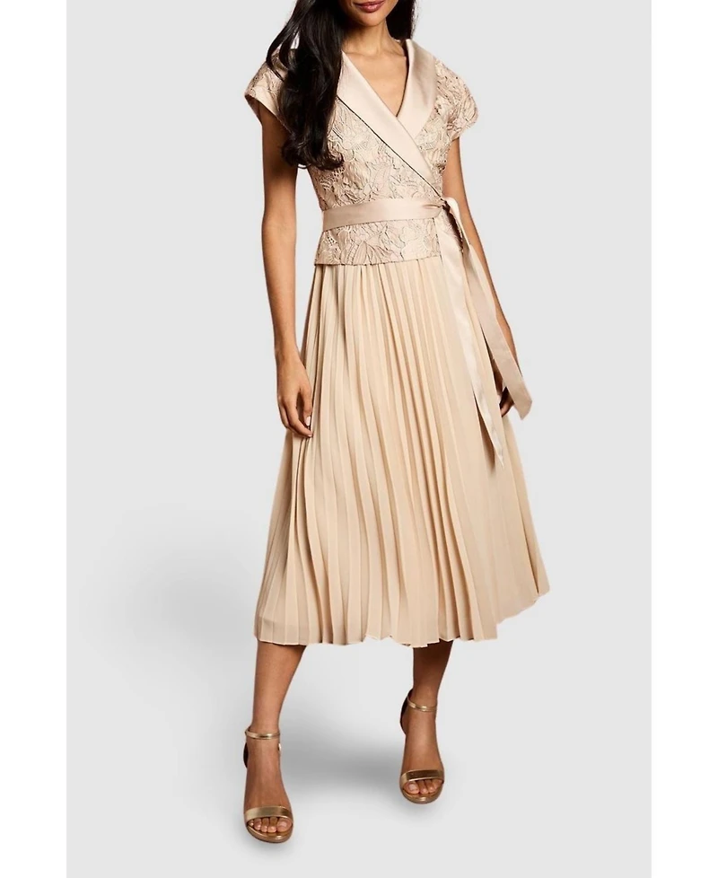 Coast Women's Lace Wrap Top Pleat Tux Midi Dress