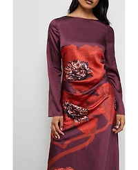 Warehouse Women's Floral Placement Print Satin Midi Dress