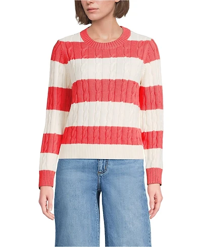 Lands' End Women's Drifter Classic Cable Crew Neck Sweater
