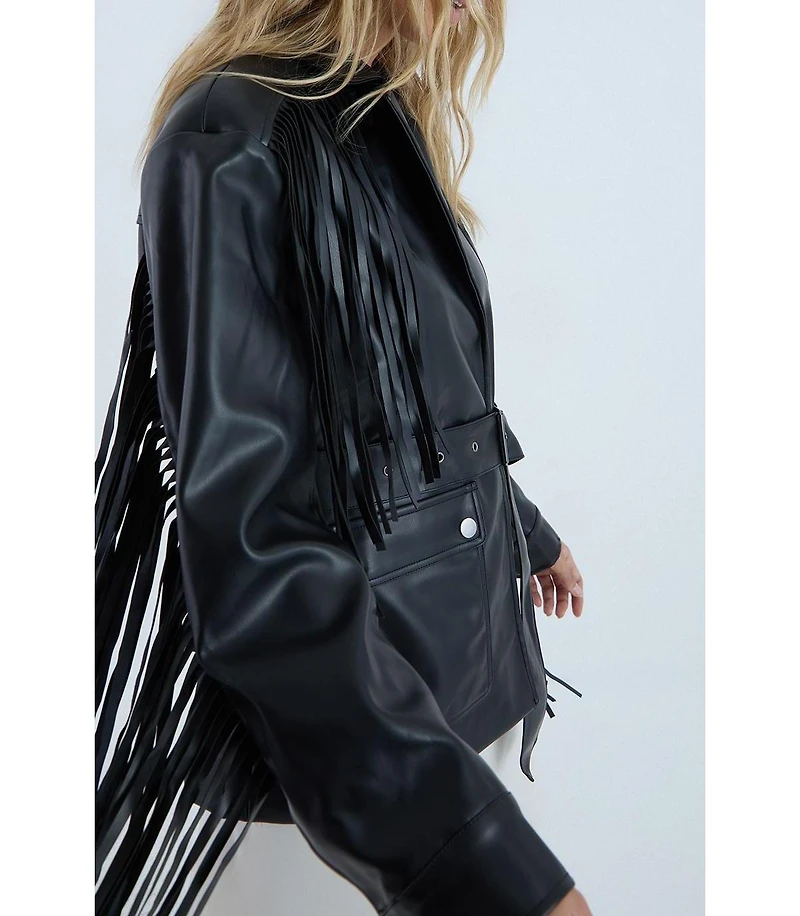 Nasty Gal Women's Fringe Faux Leather Belted Jacket