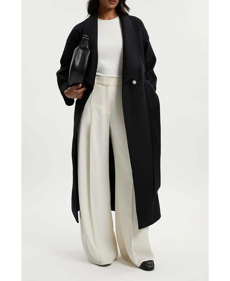 Karen Millen Women's Brushed Wool Wrap Tailored Maxi Coat
