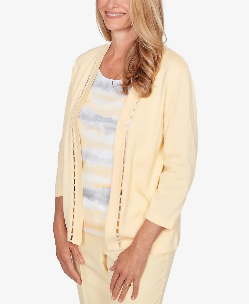 Alfred Dunner Women's Al Fresco Mother of Pearl Stripe Two One Sweater