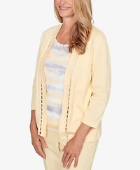 Alfred Dunner Women's Al Fresco Mother of Pearl Stripe Two One Sweater