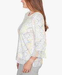 Alfred Dunner Women's Al Fresco Python Printed Knit Flutter Sleeve Top
