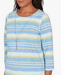 Alfred Dunner Women's Beachcomber Coastal Striped Top with Necklace