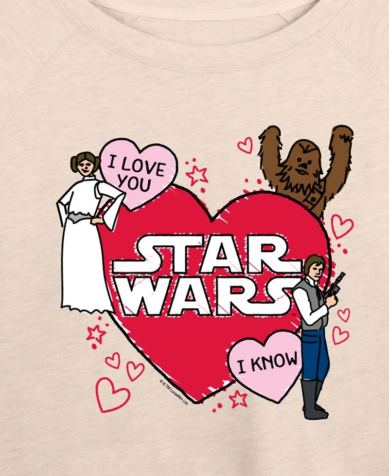 Hybrid Apparel Women's Star Wars Valentines Scribble Leia And Han Solo French Terry Long sleeve T-shirt