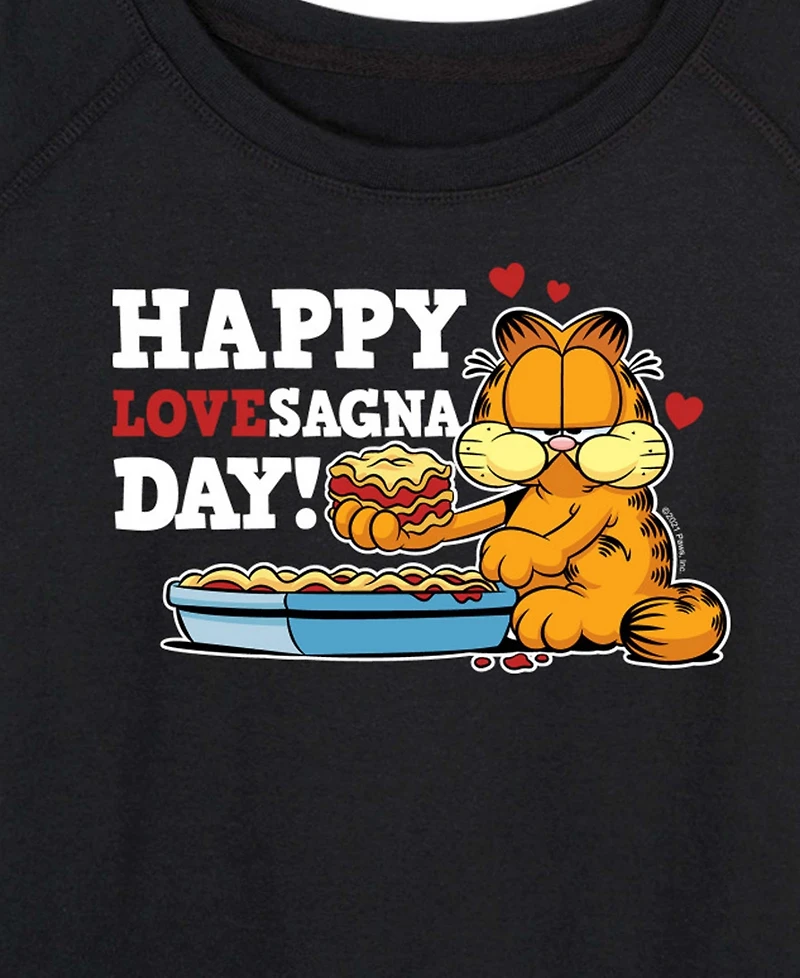 Hybrid Apparel Women's Garfield Happy Lovesagna Day French Terry Long sleeve T-shirt