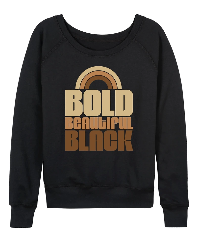 Hybrid Apparel Women's Instant Message Bold Beautiful Black French Terry Long Sleeve T-shirt