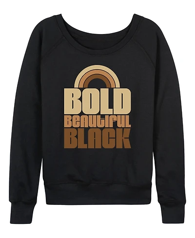 Hybrid Apparel Women's Instant Message Bold Beautiful Black French Terry Long Sleeve T-shirt