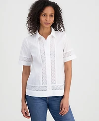 Style & Co Women's Cotton Eyelet Short-Sleeve Shirt, Macy's Exclusive