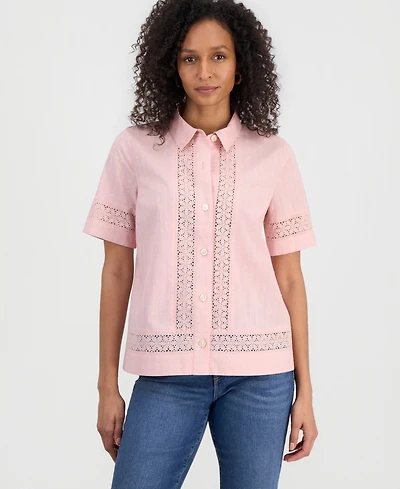 Style & Co Women's Cotton Eyelet Short-Sleeve Shirt, Macy's Exclusive