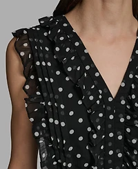 Karl Lagerfeld Paris Women's V-Neck Crinkle Chiffon Midi Dress