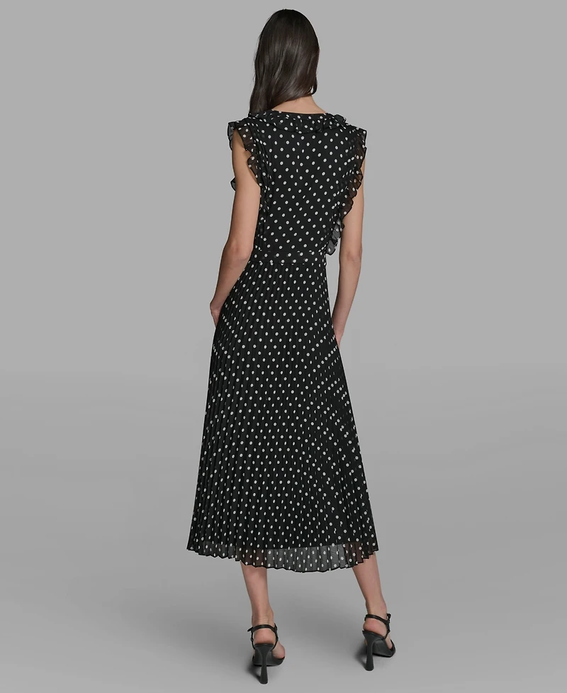 Karl Lagerfeld Paris Women's V-Neck Crinkle Chiffon Midi Dress