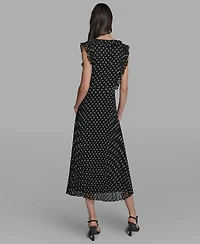 Karl Lagerfeld Paris Women's V-Neck Crinkle Chiffon Midi Dress