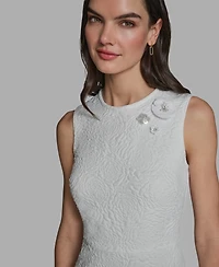 Karl Lagerfeld Paris Women's Crew Neck Jacquard Ruffle Hem Dress