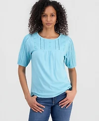 Style & Co Women's Cotton Scoop-Neck Lace Top, Exclusively at Macy's