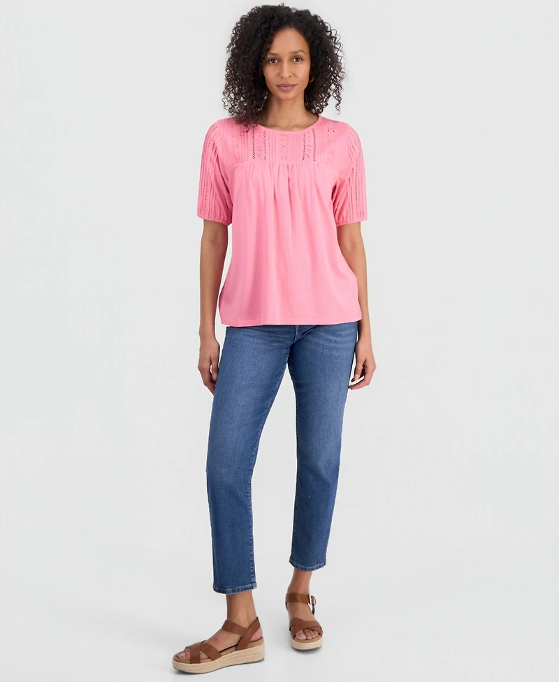 Style & Co Women's Cotton Scoop-Neck Lace Top, Exclusively at Macy's