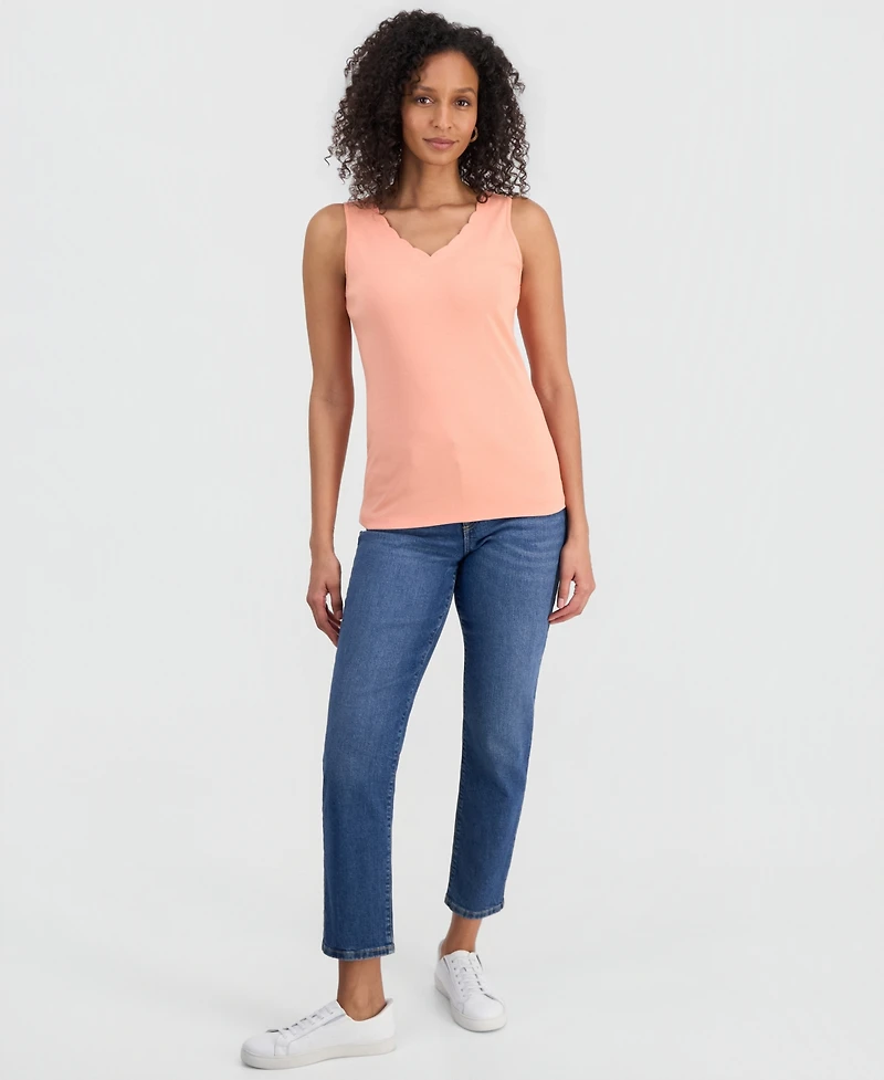 Style & Co Women's Cotton Scalloped V-Neck Sleeveless Top, Exclusively at Macy's