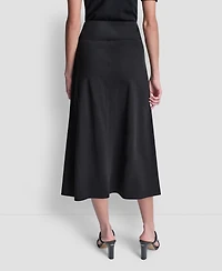 Dkny Women's Arid Pique Mini Logo Emblem Slit A-Line Skirt