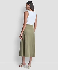 Dkny Women's Arid Pique Mini Logo Emblem Slit A-Line Skirt
