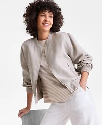 Charter Club Womens Bomber Jacket Striped Top 100 Linen Wide Leg Sailor Pants Macys Exclusive