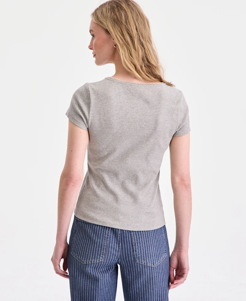 On 34th Women's Short Sleeve Pearl Trim Top, Macy's Exclusive