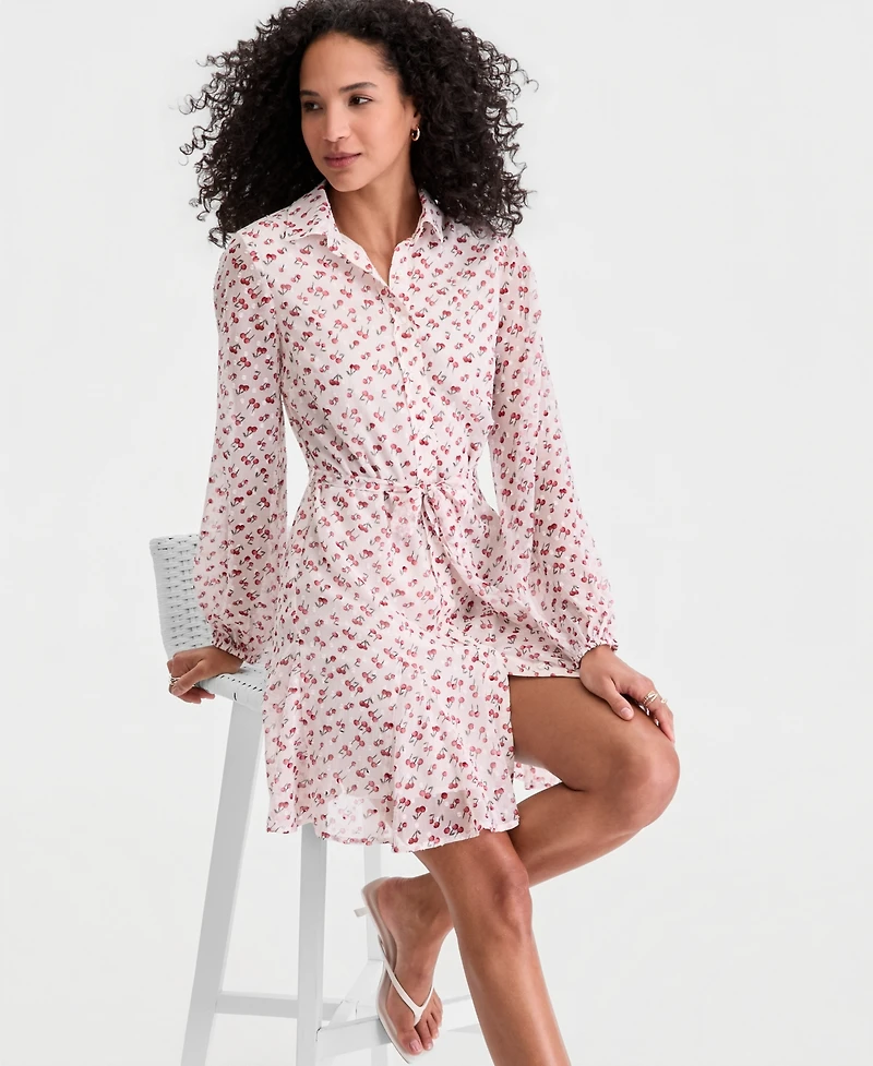 On 34th Women's Cherry Print Tie-Belt Button-Front Dress, Macy's Exclusive