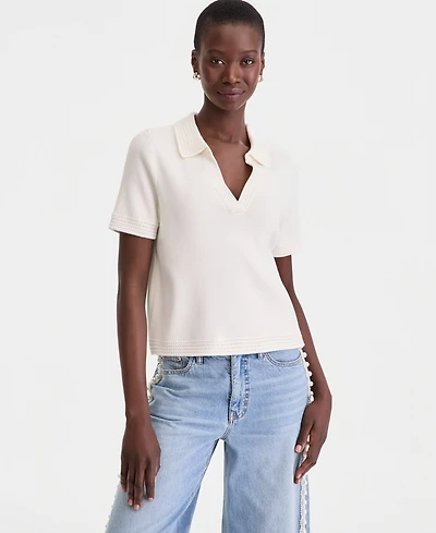 On 34th Women's Crochet Collar Short-Sleeve Sweater, Macy's Exclusive