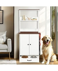 Cozito Pet Feeding Station with Pull-Out Bowls and Storage Shelves, Side Hooks, White