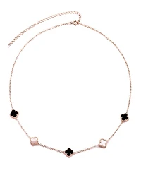 Adornia Rose Gold Mixed Black and White Clover Station Necklace