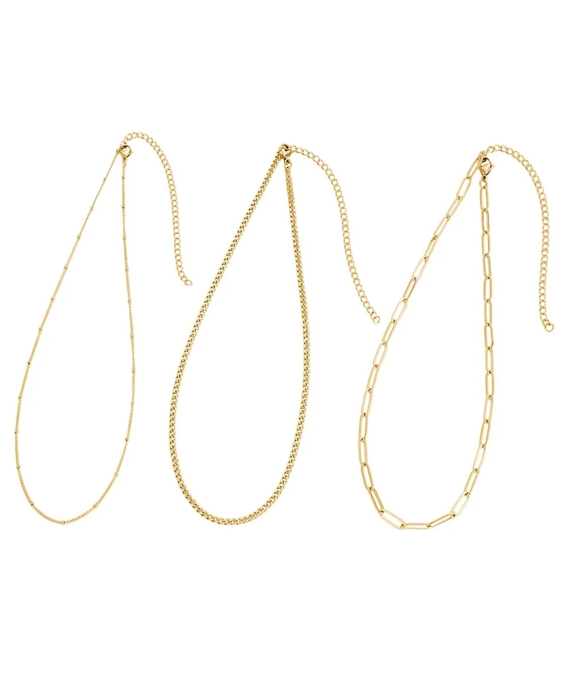 Adornia Tarnish Resistant Gold Set of 3-Chain Necklaces