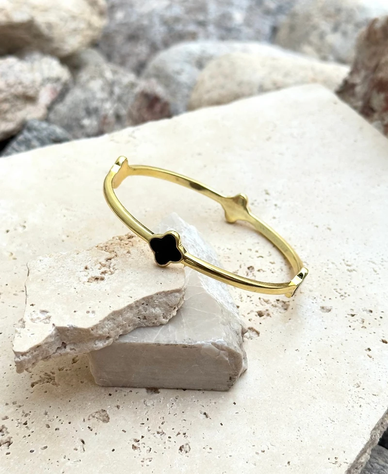 Adornia Gold Black Clover Bangle Bracelet