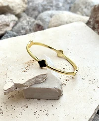 Adornia Gold Black Clover Bangle Bracelet