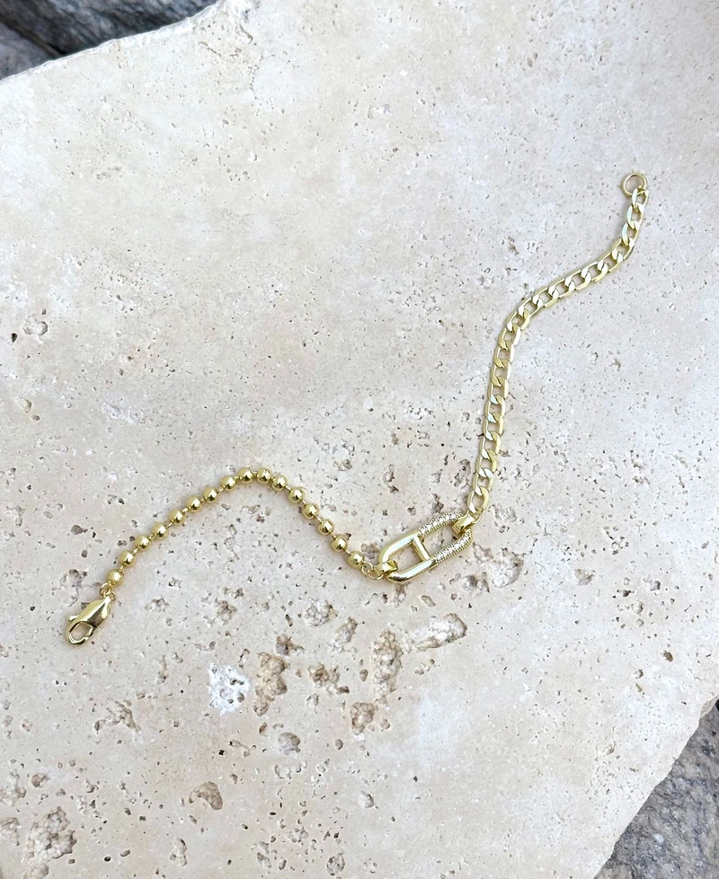 Adornia Gold Cz Mixed Chain Sideways Pendant Bracelet