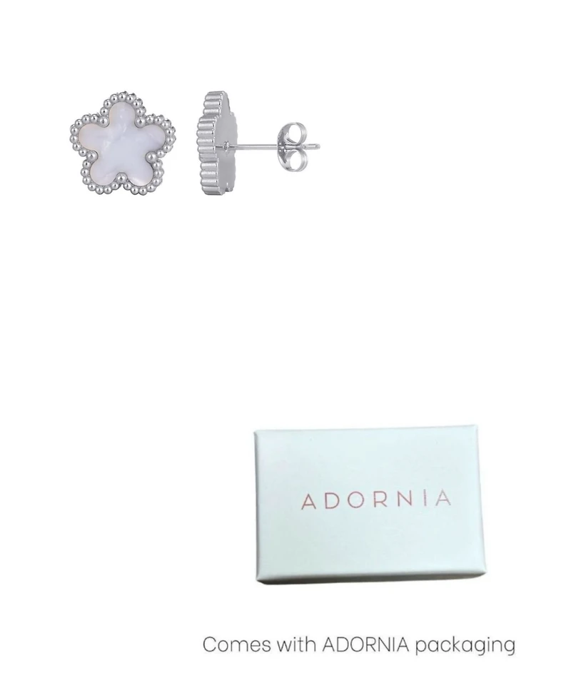 Adornia Tarnish Resistant Silver Mother of Pearl 5-Leaf Clover Stud Earrings