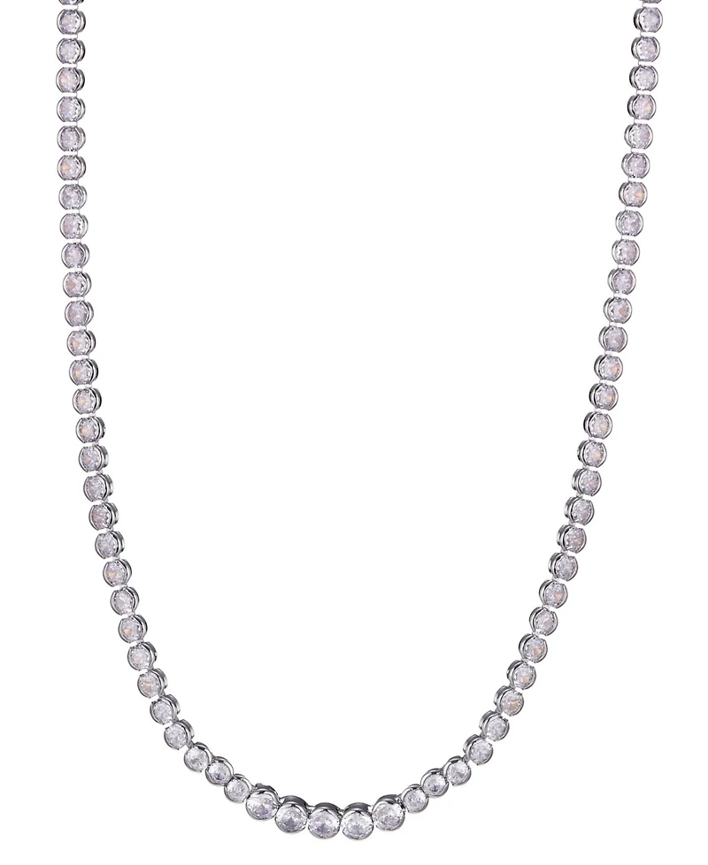 Adornia Silver Crystal Bezeled Tennis Necklace