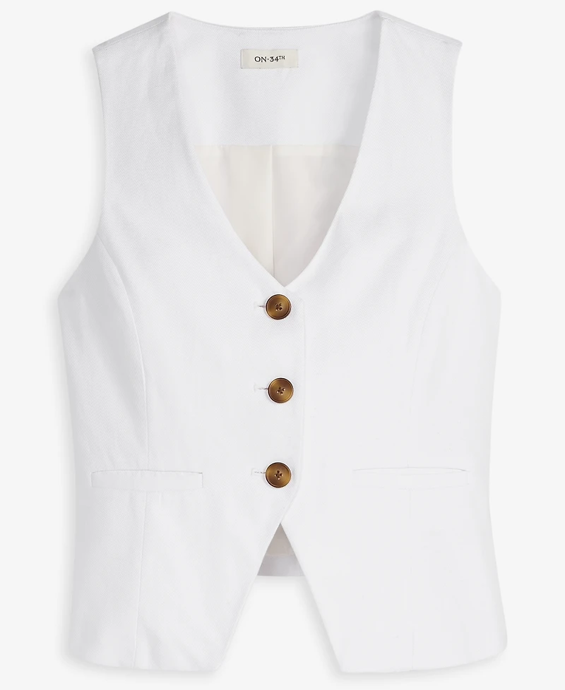 On 34th Women's Linen Blend V-Neck Button-Front Vest, Macy's Exclusive