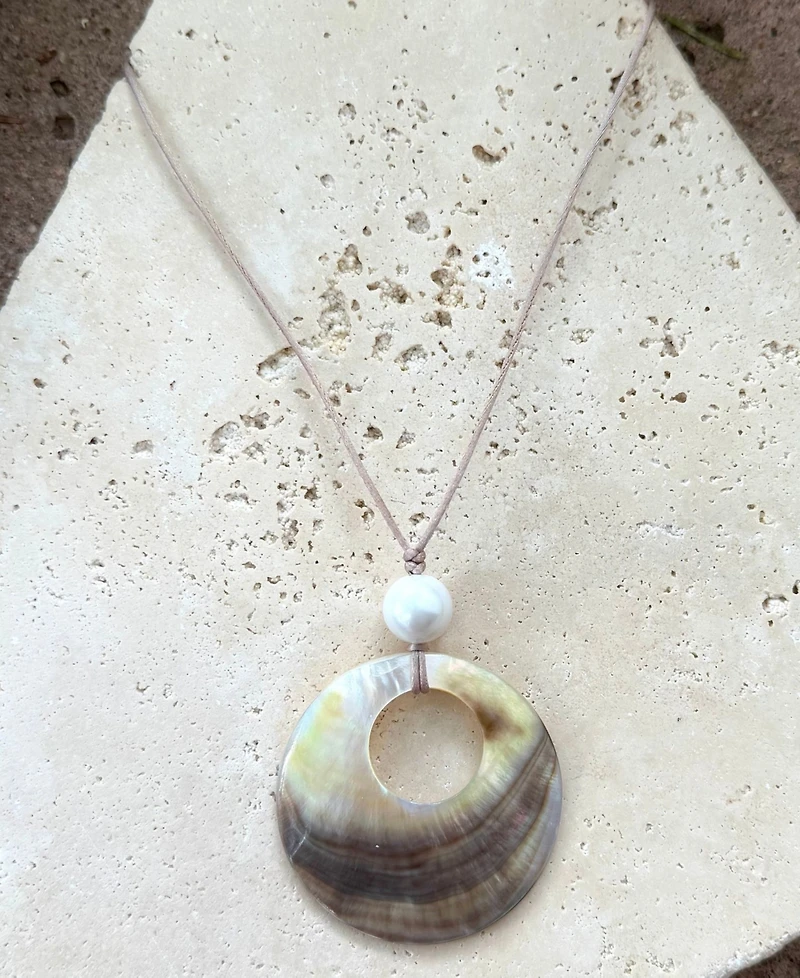 Adornia Adjustable Leather and Shell Necklace
