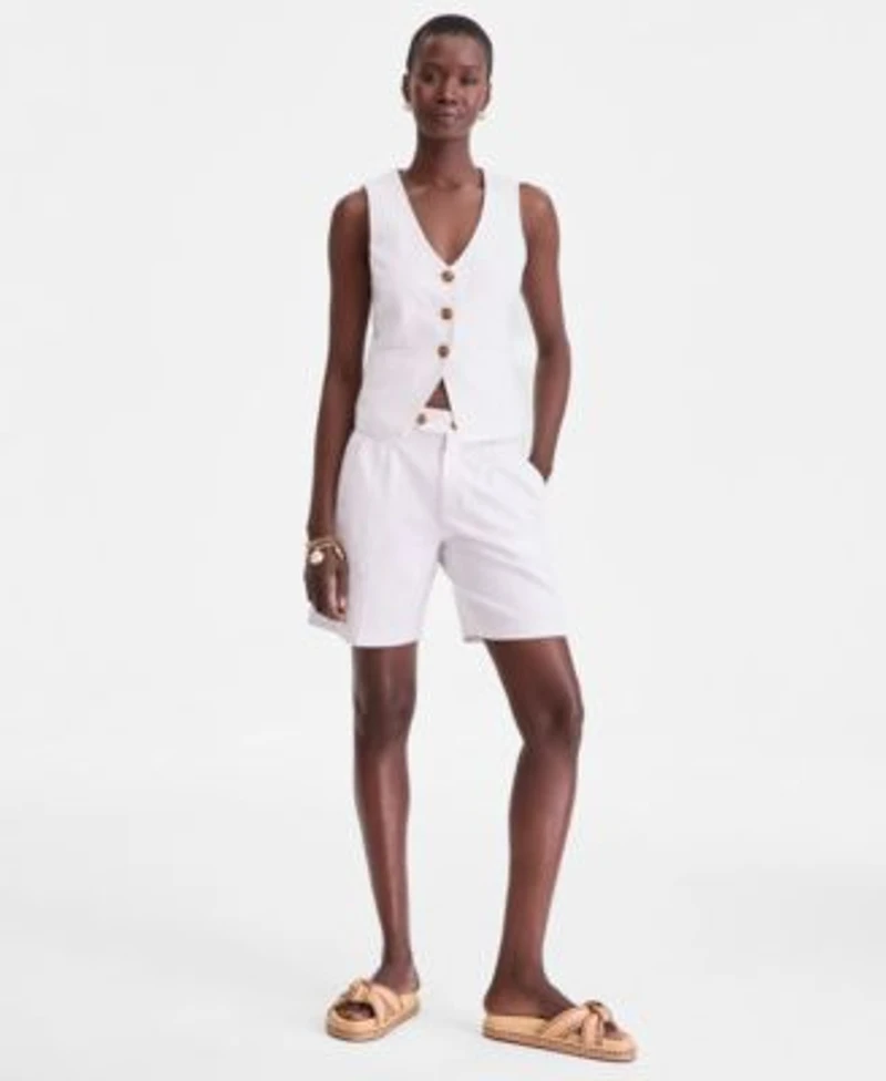 On 34th Womens V Neck Button Front Vest Mid Rise Bermuda Shorts Macys Exclusive