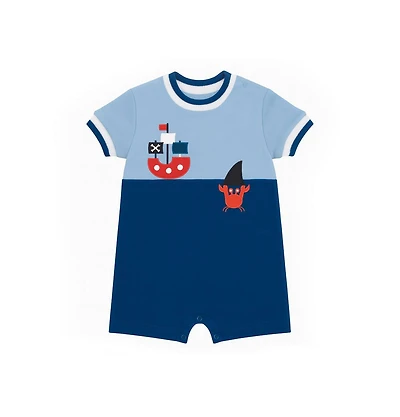Florence Eiseman Baby Boy Knit Shortall With Pirate Ship & Crab