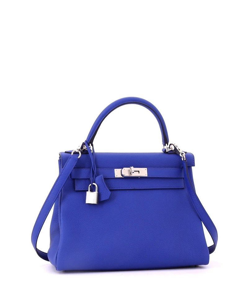 Pre-Owned HERMES Kelly 28 Handbag Blue Togo with Palladium Hardware