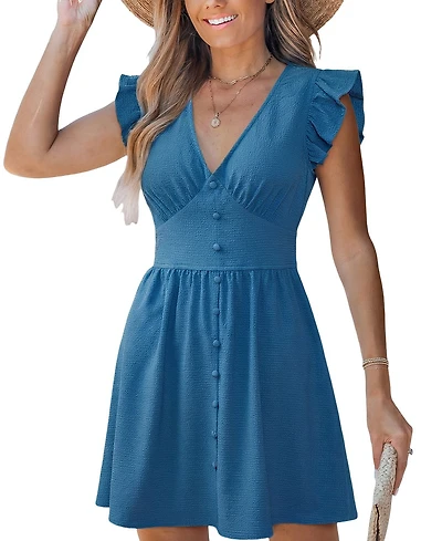 Cupshe Women's Sky Charm Flutter Sleeve Mini Beach Dress