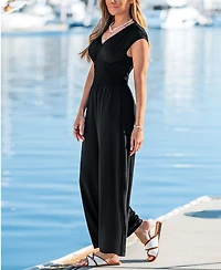 Cupshe Women's V-Neck Smocked Waist Wide-Leg Jumpsuit