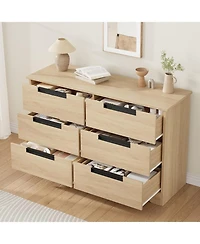 gaomon Drawer Dresser for Bedroom, Natural Modern Double Dresser Organizer with Embedded Handles Design
